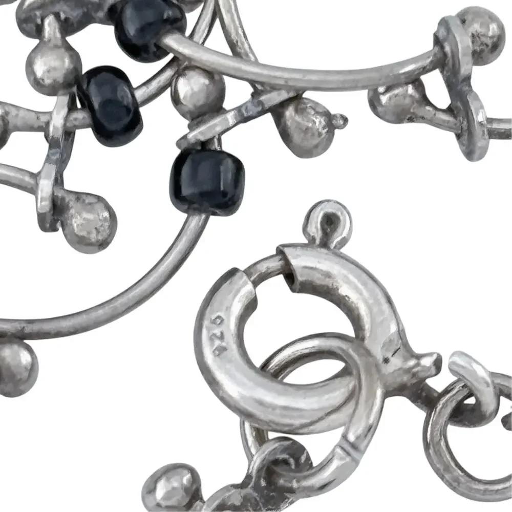 Vintage Sterling Silver 925 Onyx Bar Station Necklace 14.5